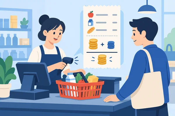 店员在商品小计之外单列销售税，核对顾客应付总额