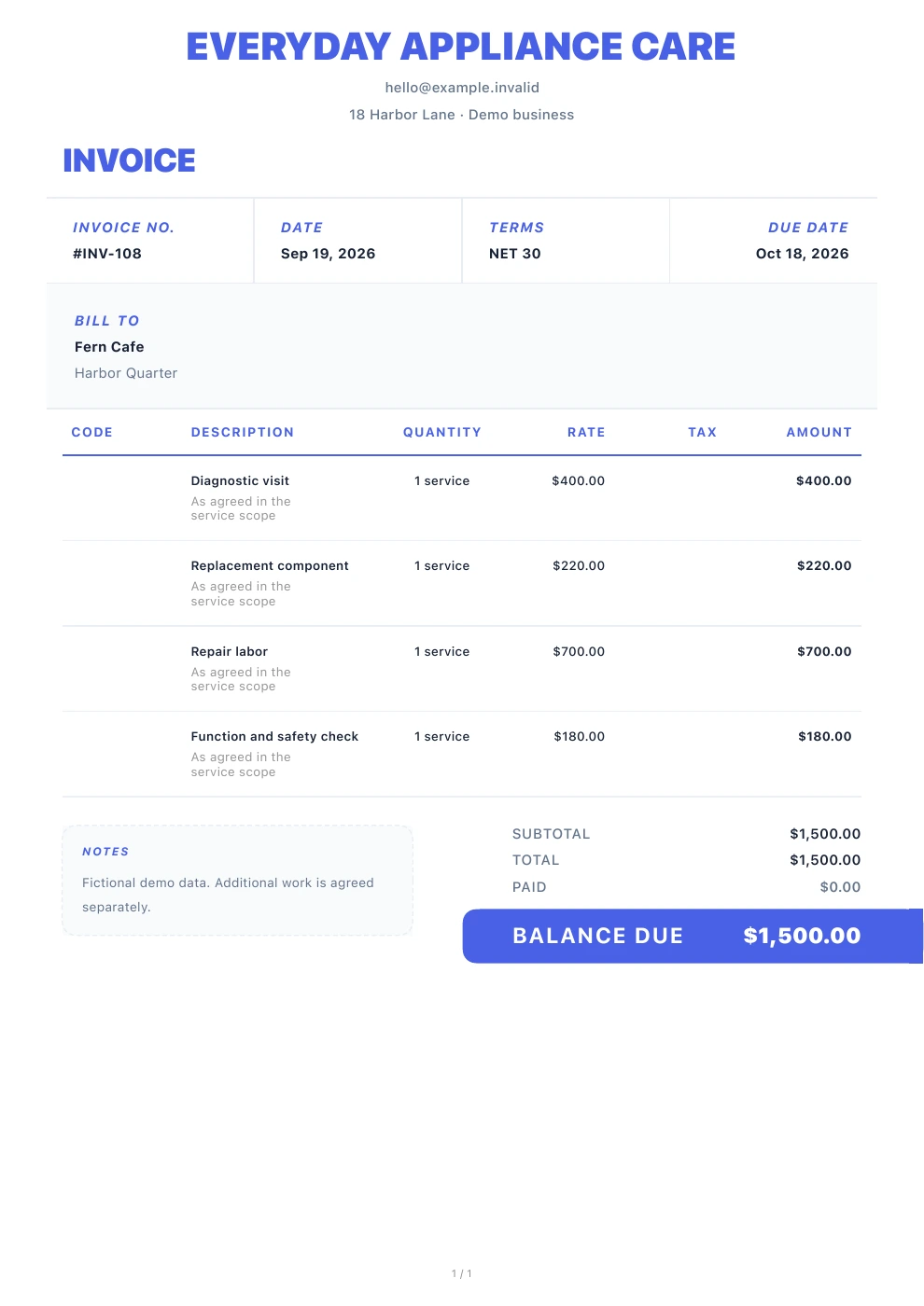 Appliance repair — Pocket Invoice