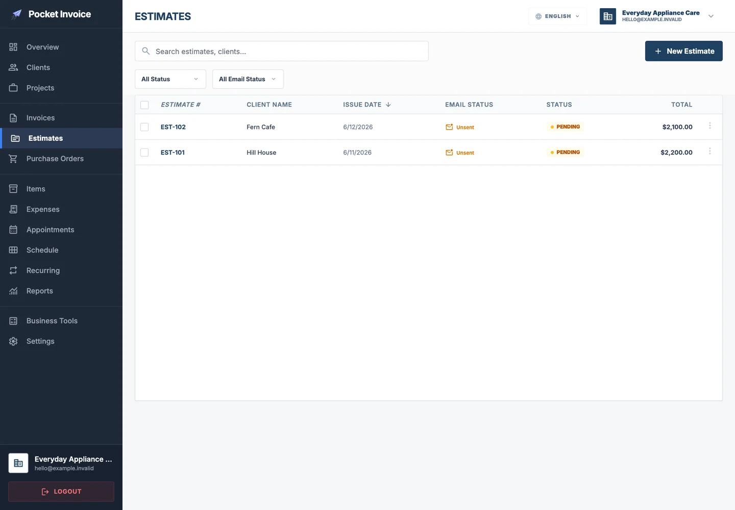 Pocket Invoice — Estimate at quotation