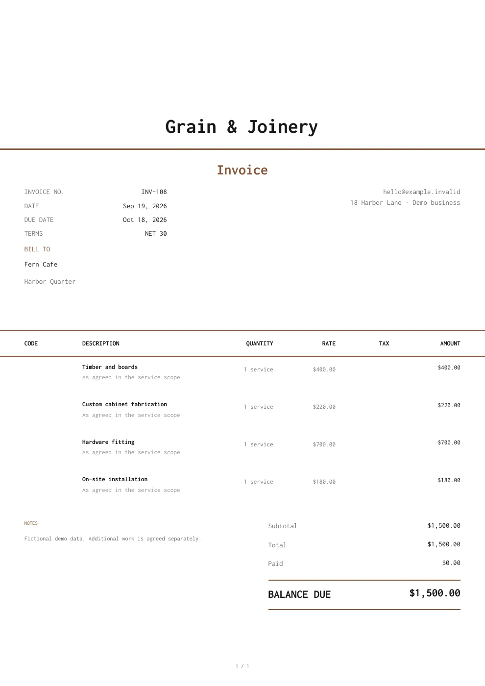 Carpentry — Pocket Invoice