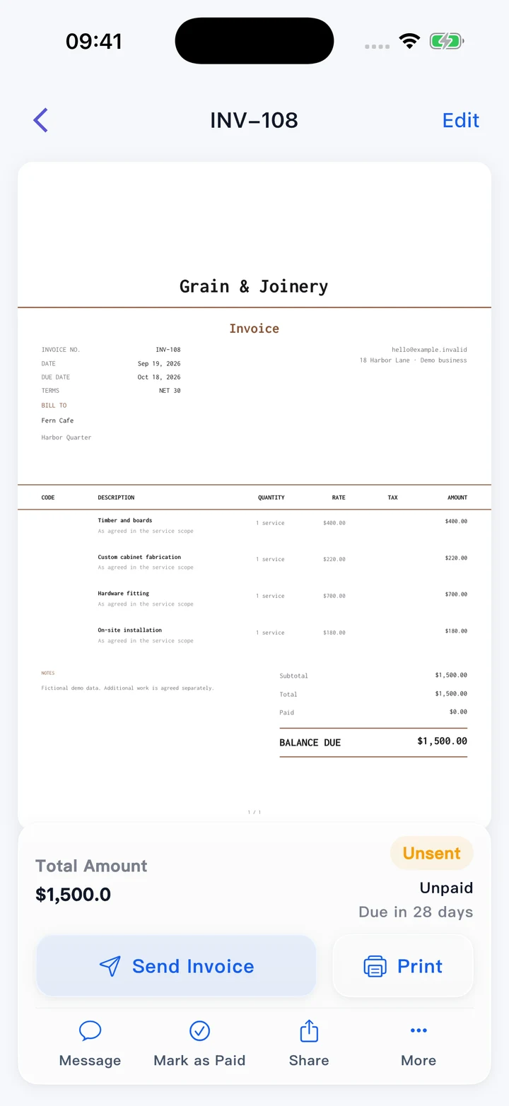 Pocket Invoice — Professional invoices