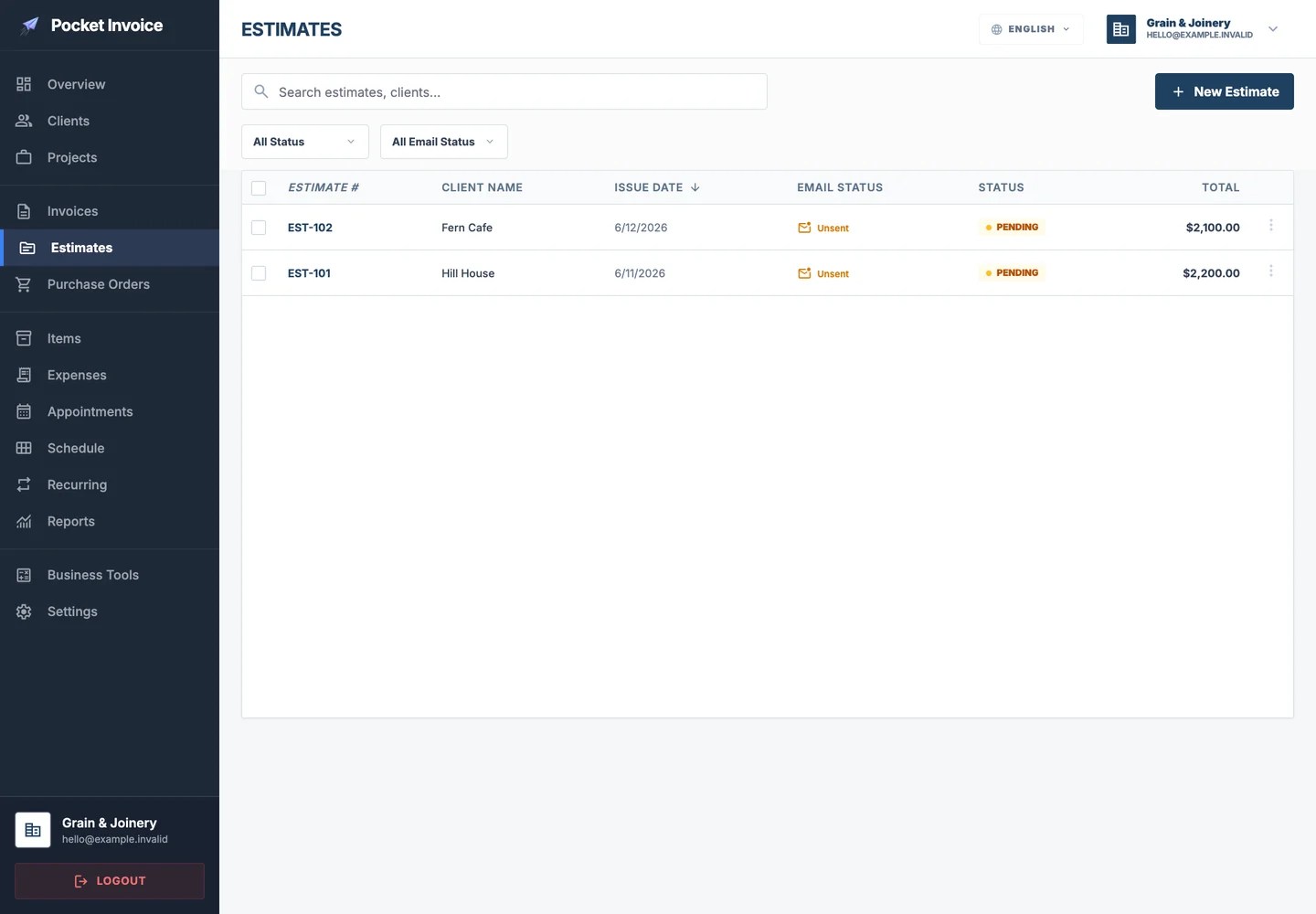 Pocket Invoice — Estimates and quotes