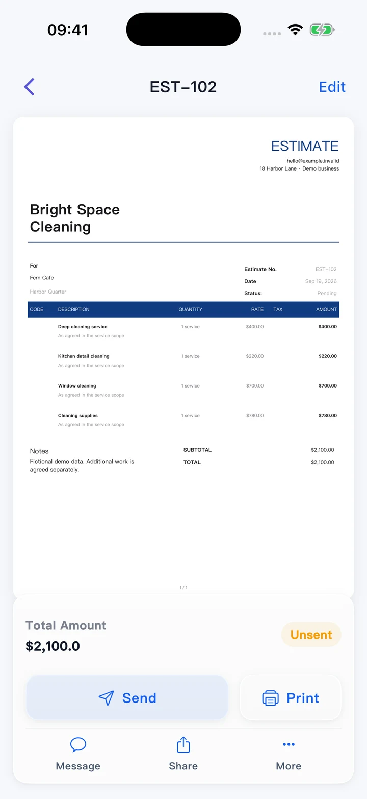 Pocket Invoice — Estimates and quotes