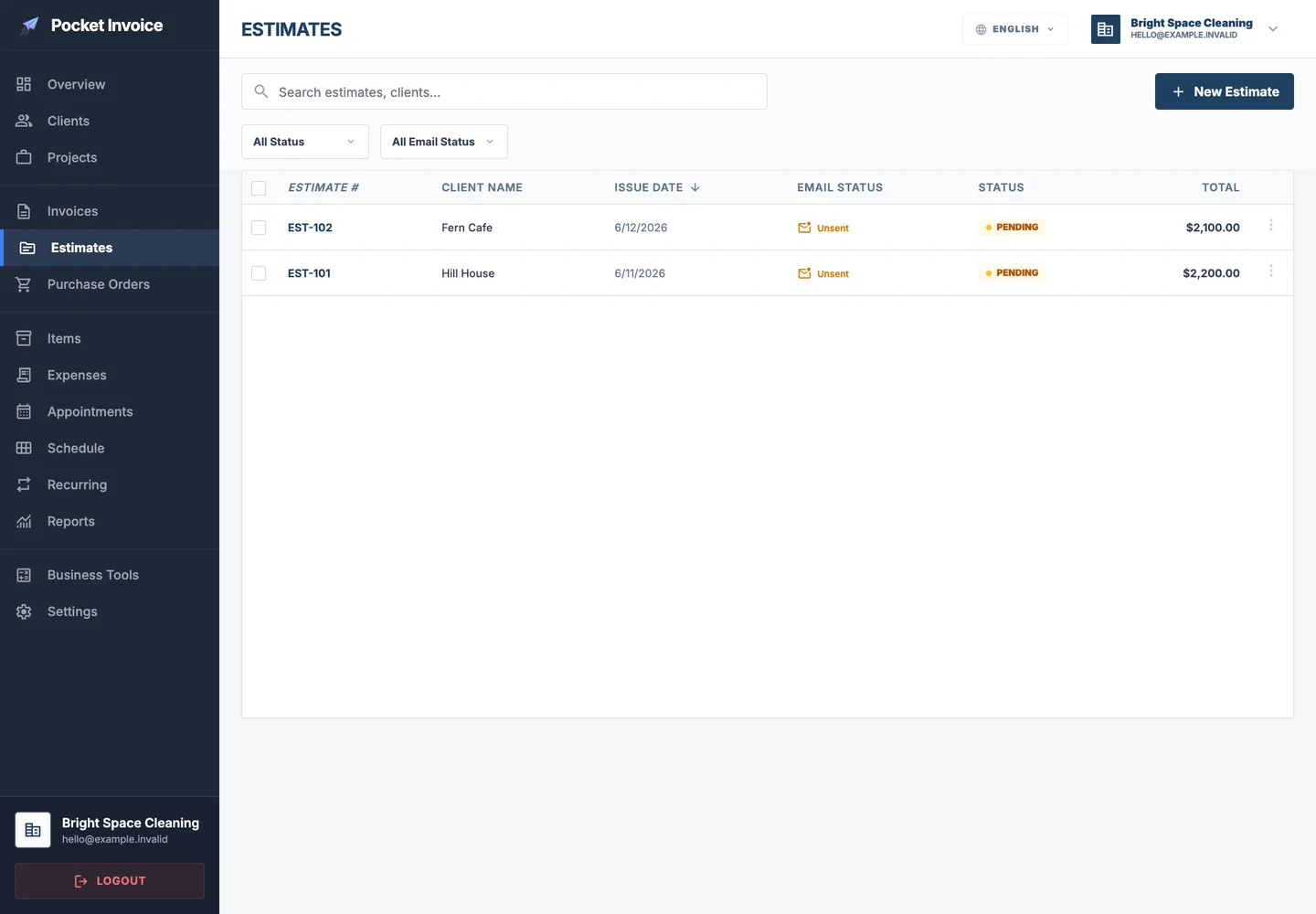 Pocket Invoice — Estimates and quotes