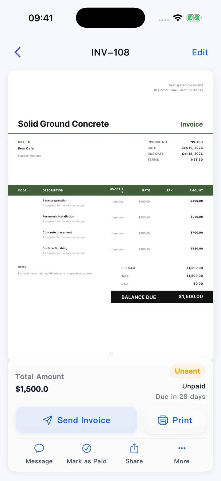 Pocket Invoice — Professional invoices