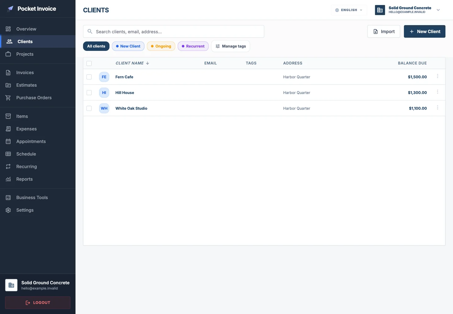 Pocket Invoice — Customer management