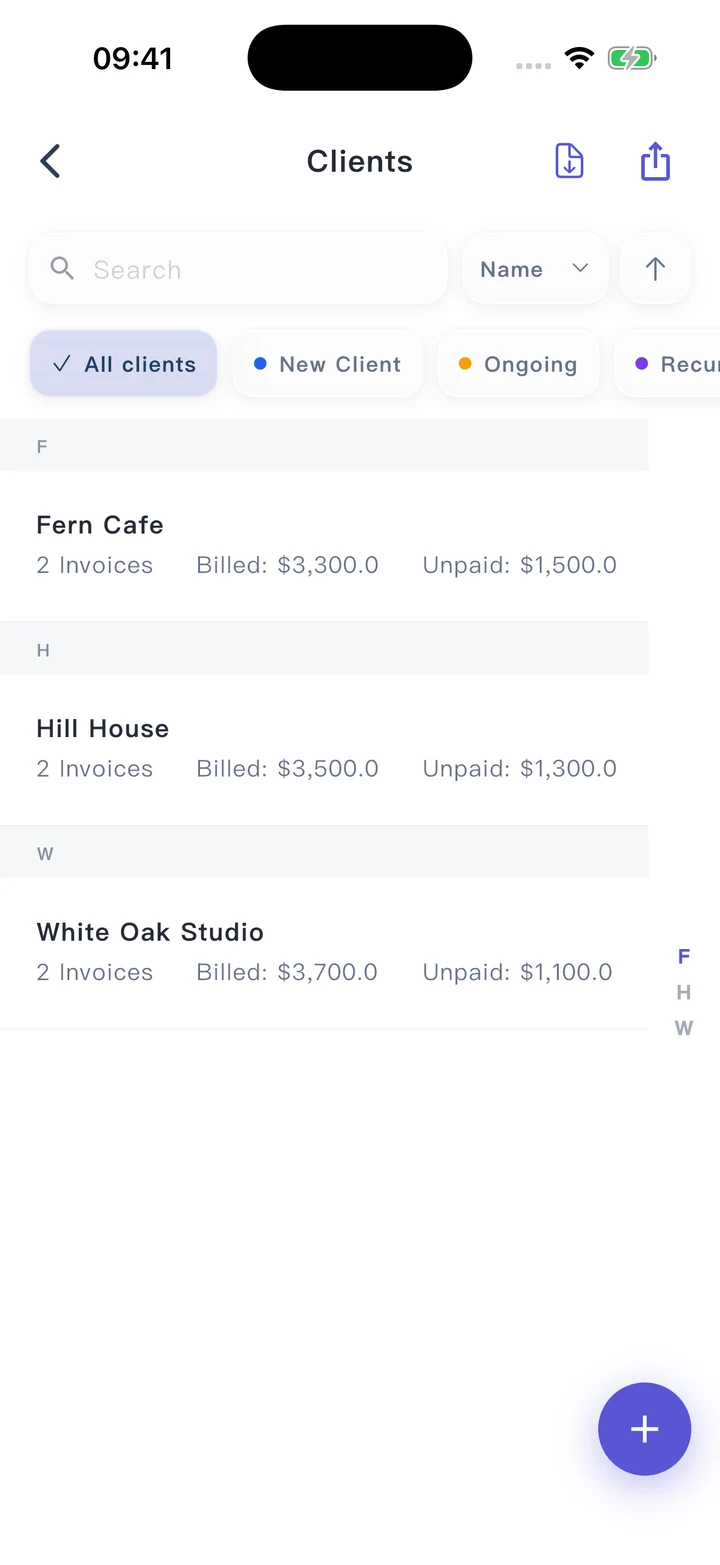 Pocket Invoice — Customer management