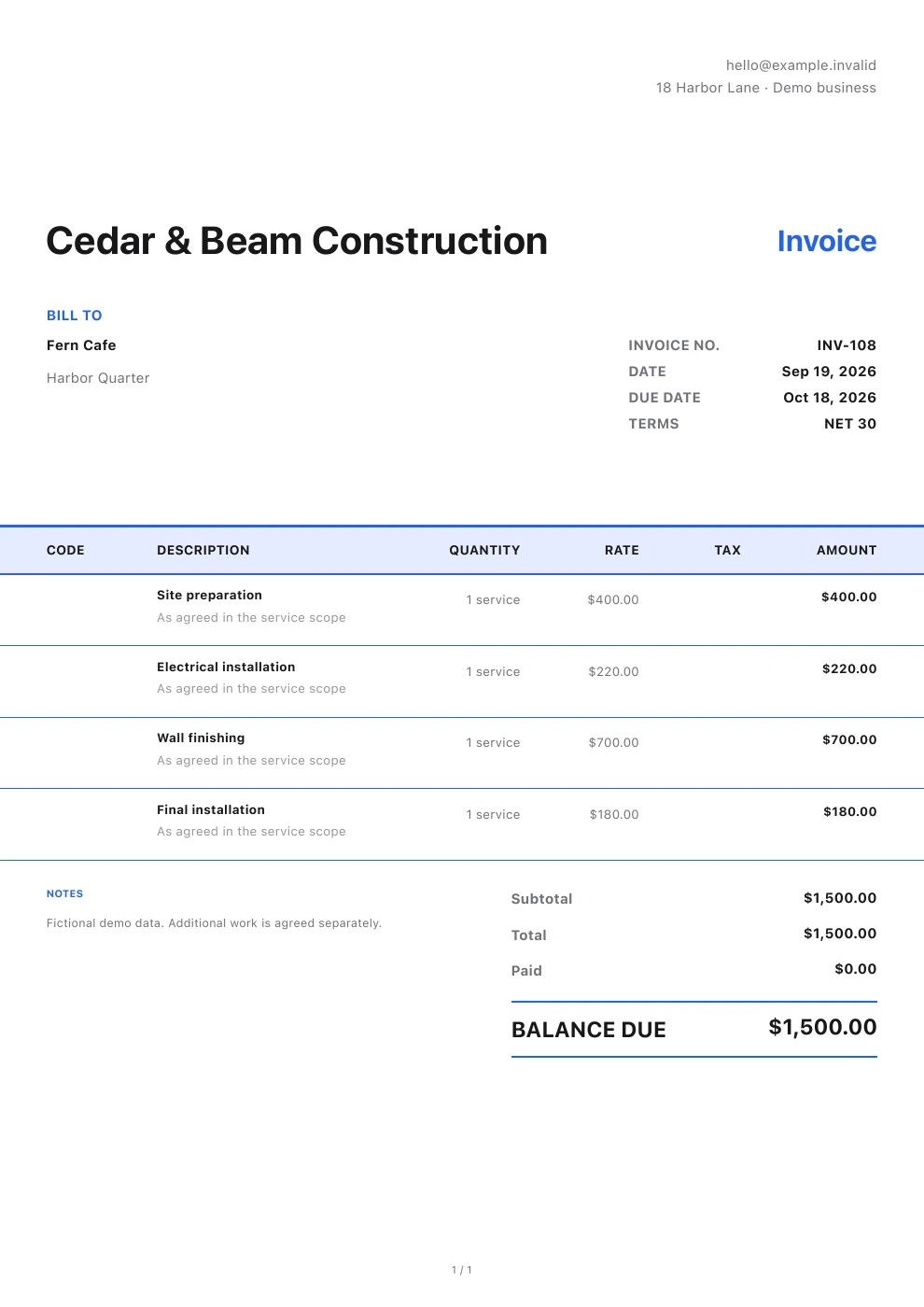Construction — Pocket Invoice