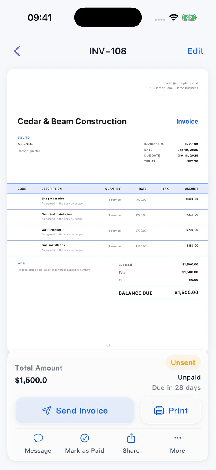 Pocket Invoice — Professional invoices