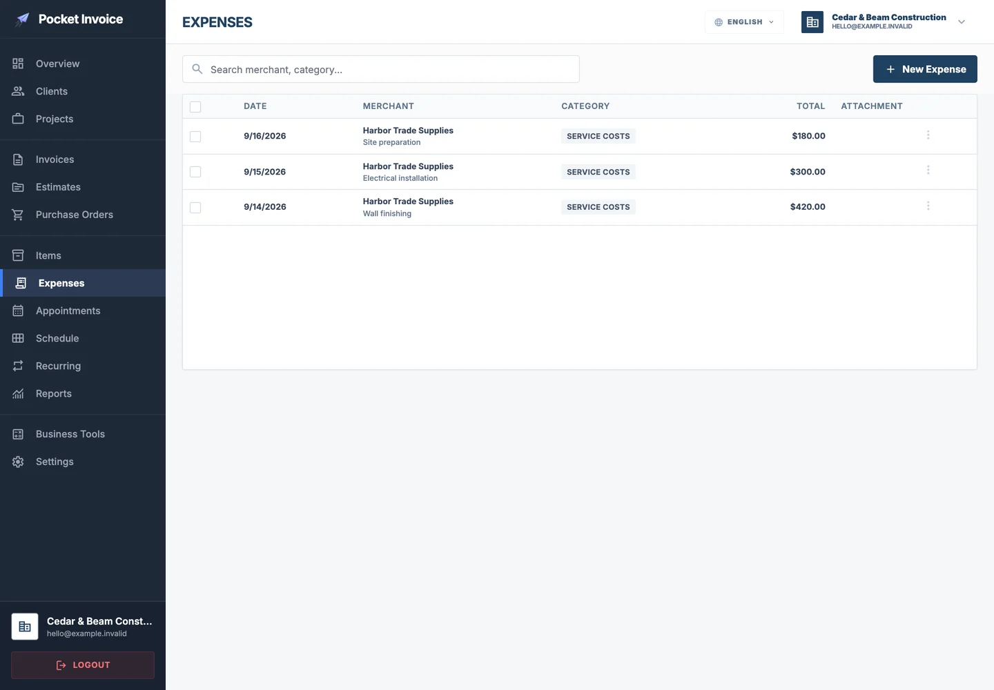 Pocket Invoice — Expenses and receipts