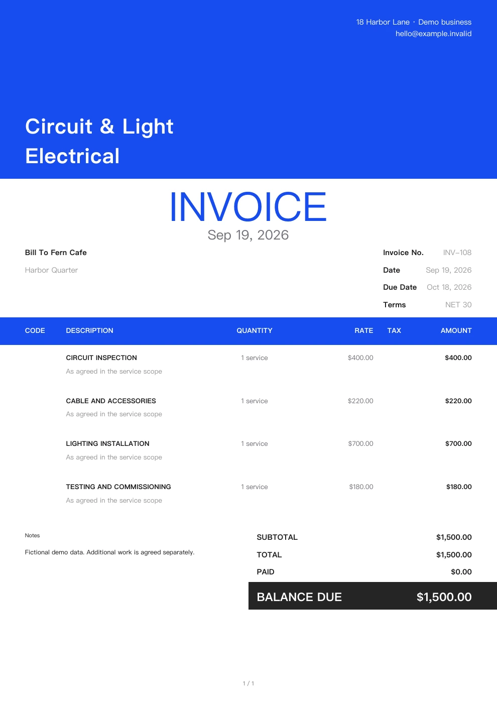 Electrical — Pocket Invoice