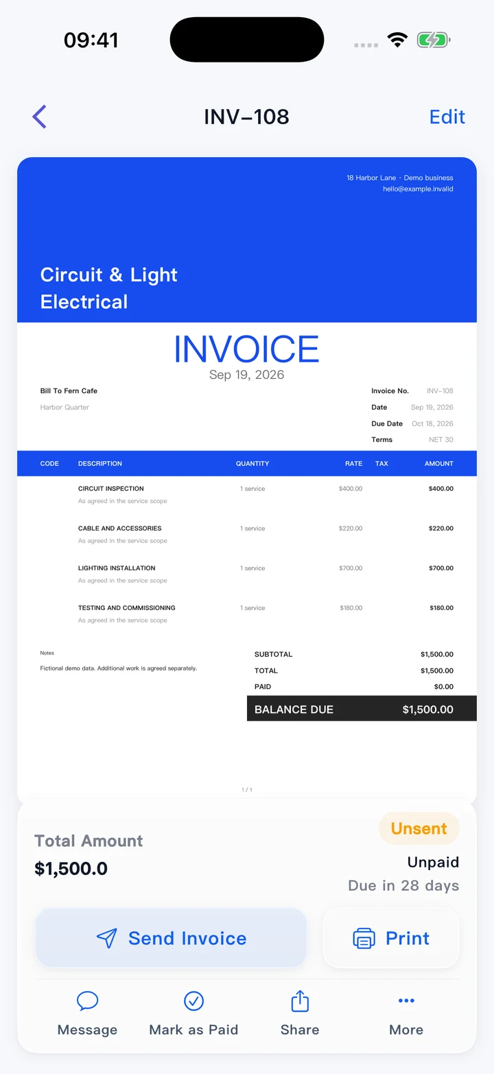 Pocket Invoice — Professional invoices