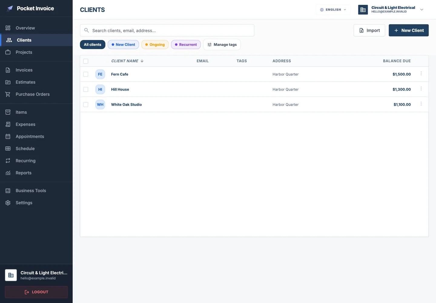 Pocket Invoice — Customer management