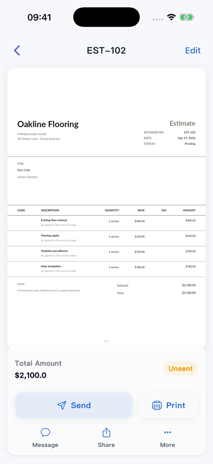 Pocket Invoice — Estimates and quotes