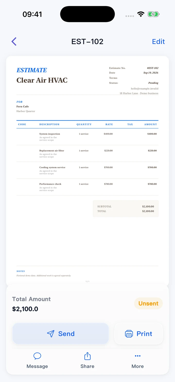 Pocket Invoice — Anggaran dan sebut harga