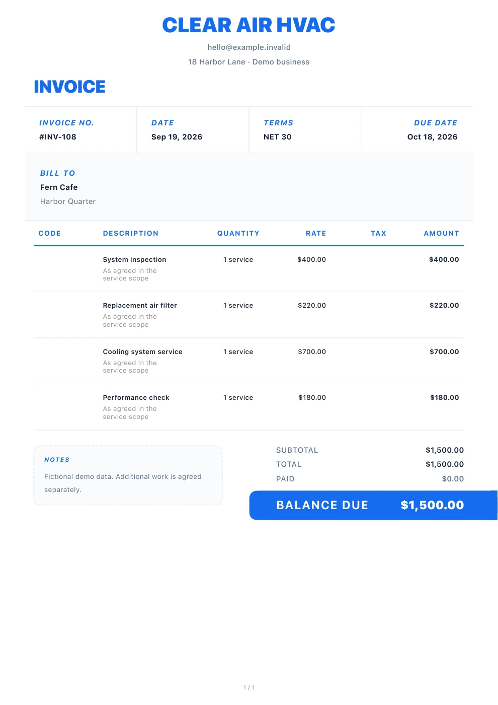 HVAC — Pocket Invoice