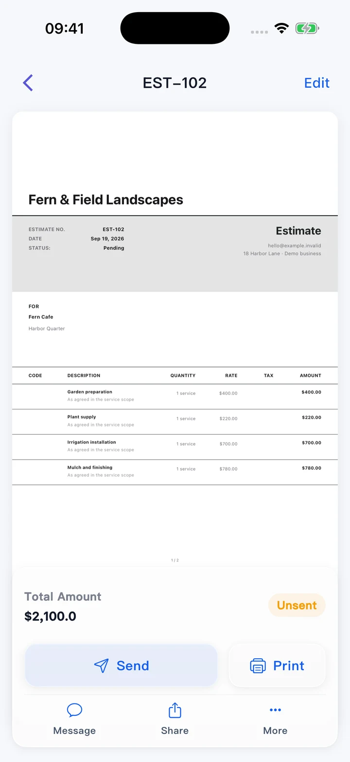 Pocket Invoice — Presupuestos