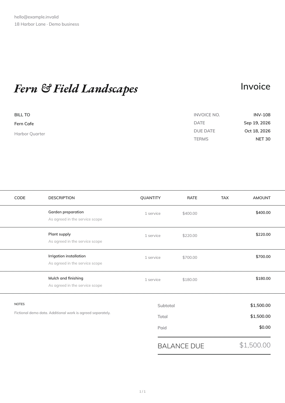 Landscaping — Pocket Invoice