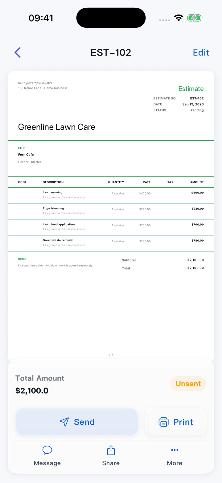 Pocket Invoice — Estimates and quotes