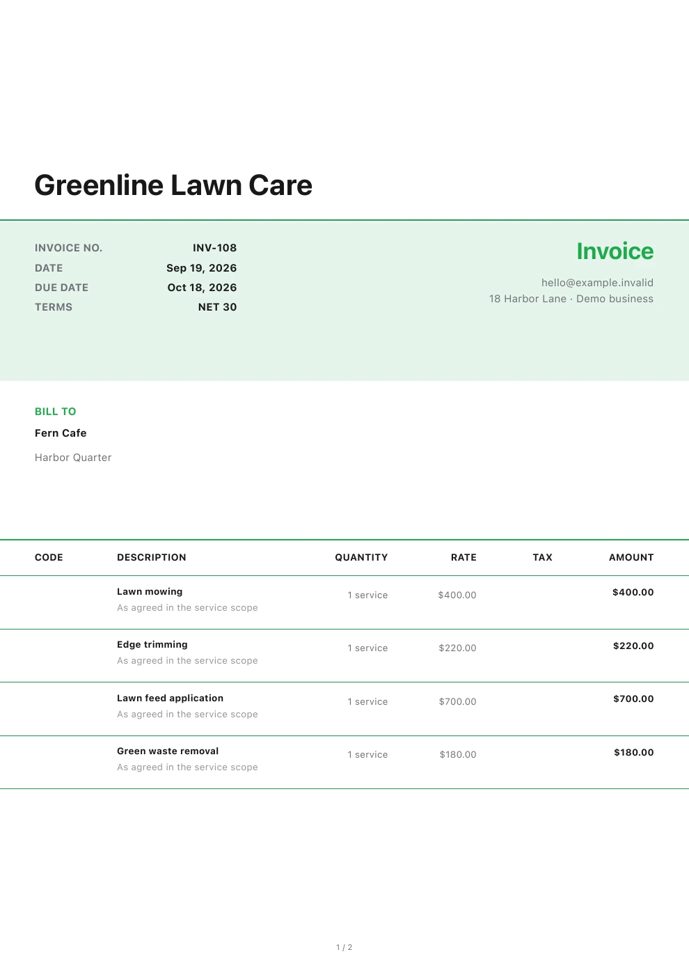 Lawn care — Pocket Invoice