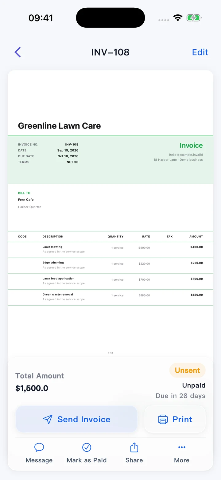 Pocket Invoice — Professional invoices