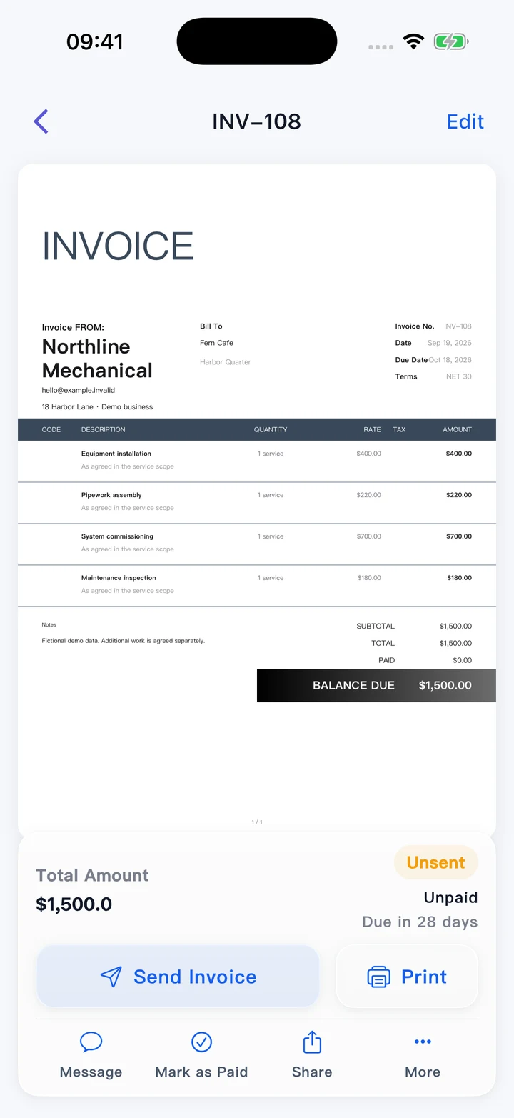 Pocket Invoice — Professional invoices