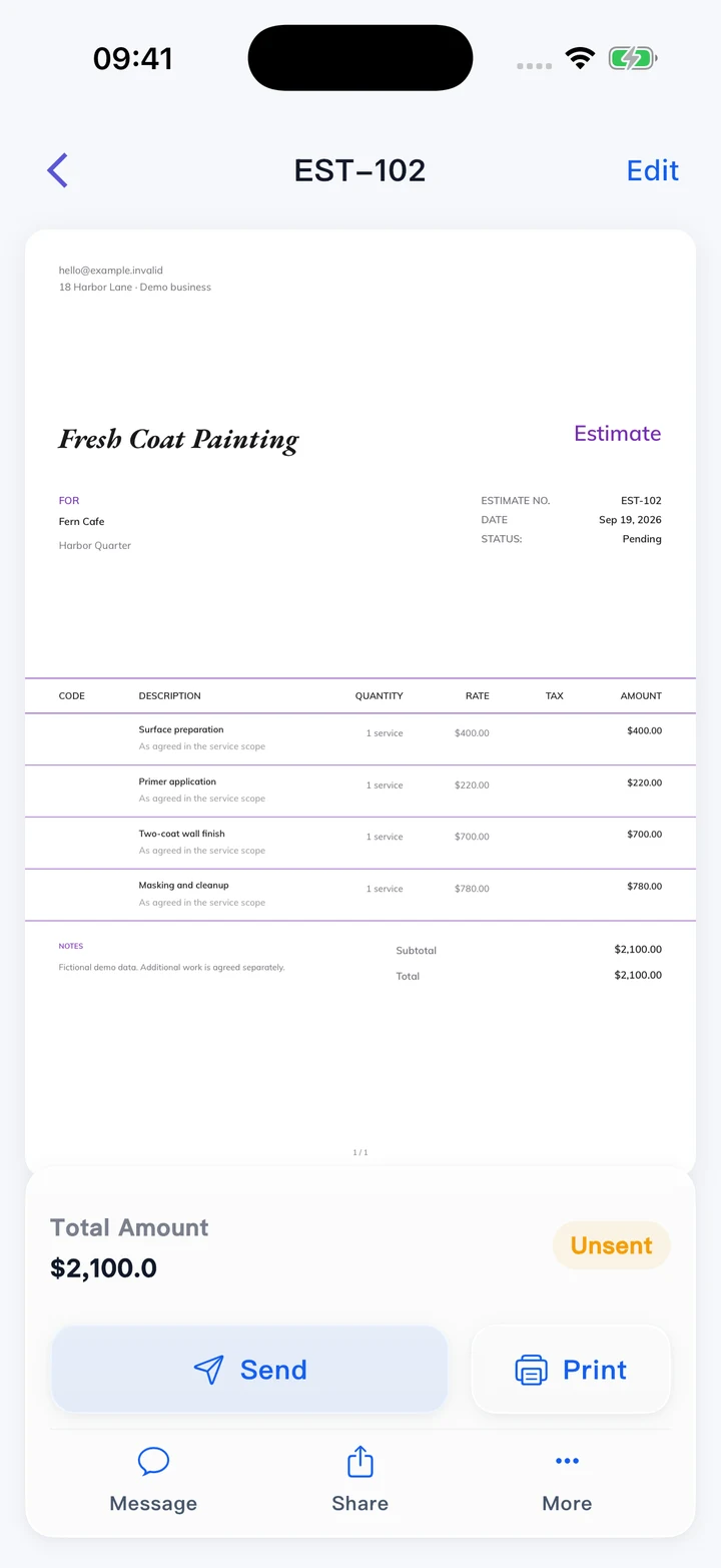 Pocket Invoice — Estimates and quotes