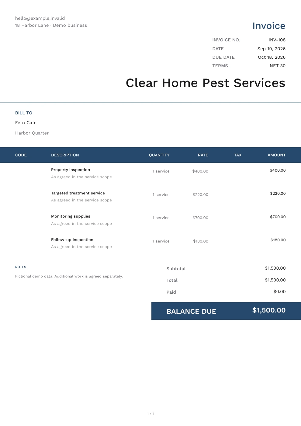 Pest control — Pocket Invoice