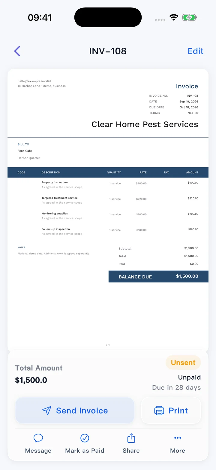 Pocket Invoice — Professional invoices
