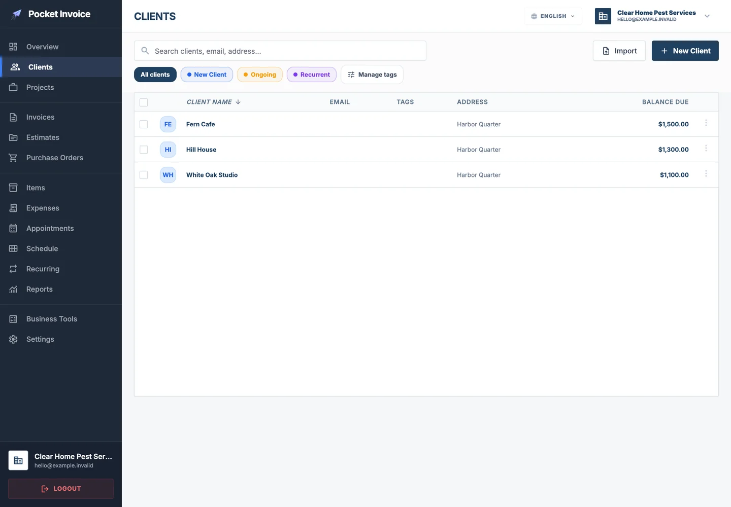 Pocket Invoice — Customer management
