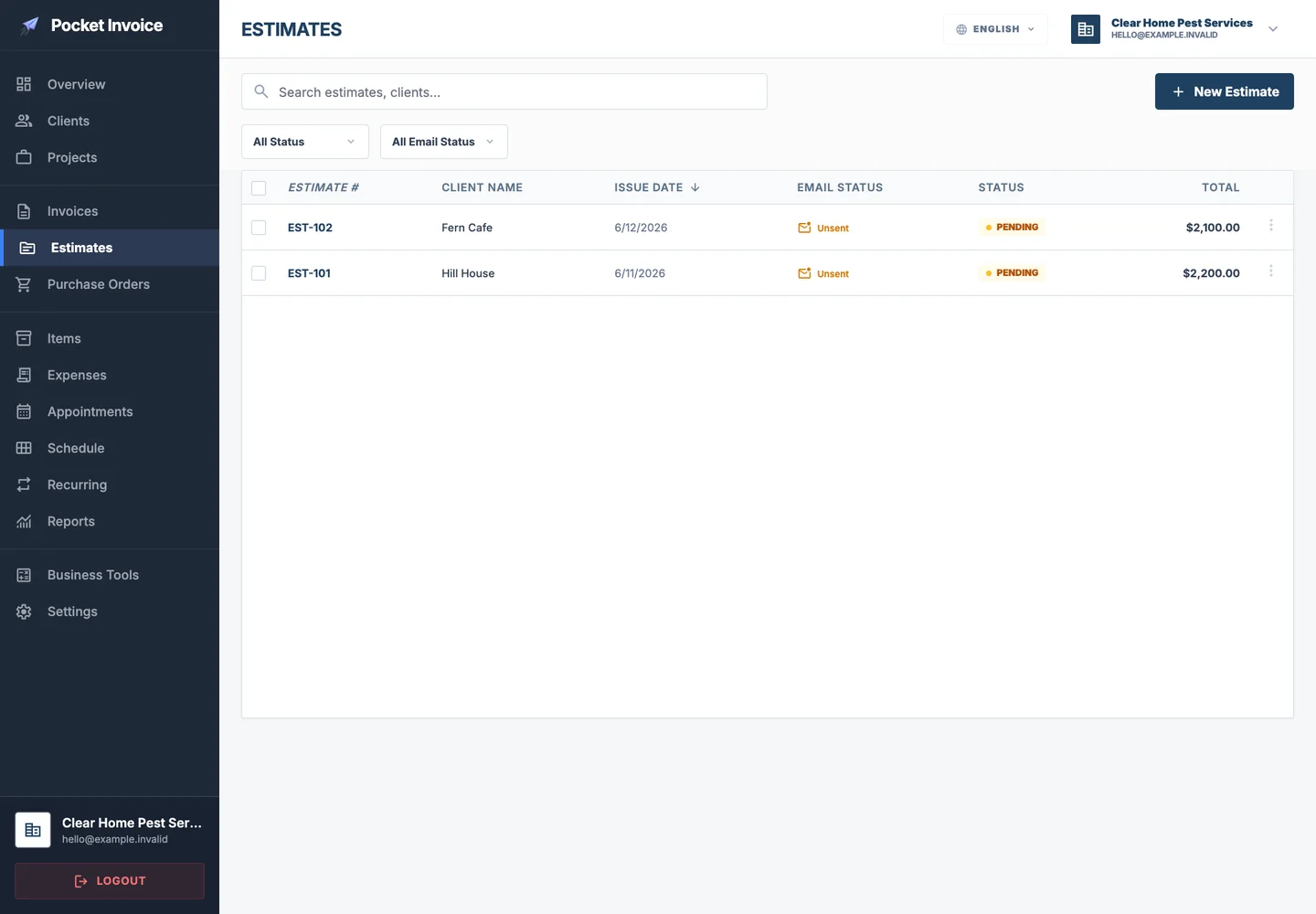 Pocket Invoice — Estimates and quotes