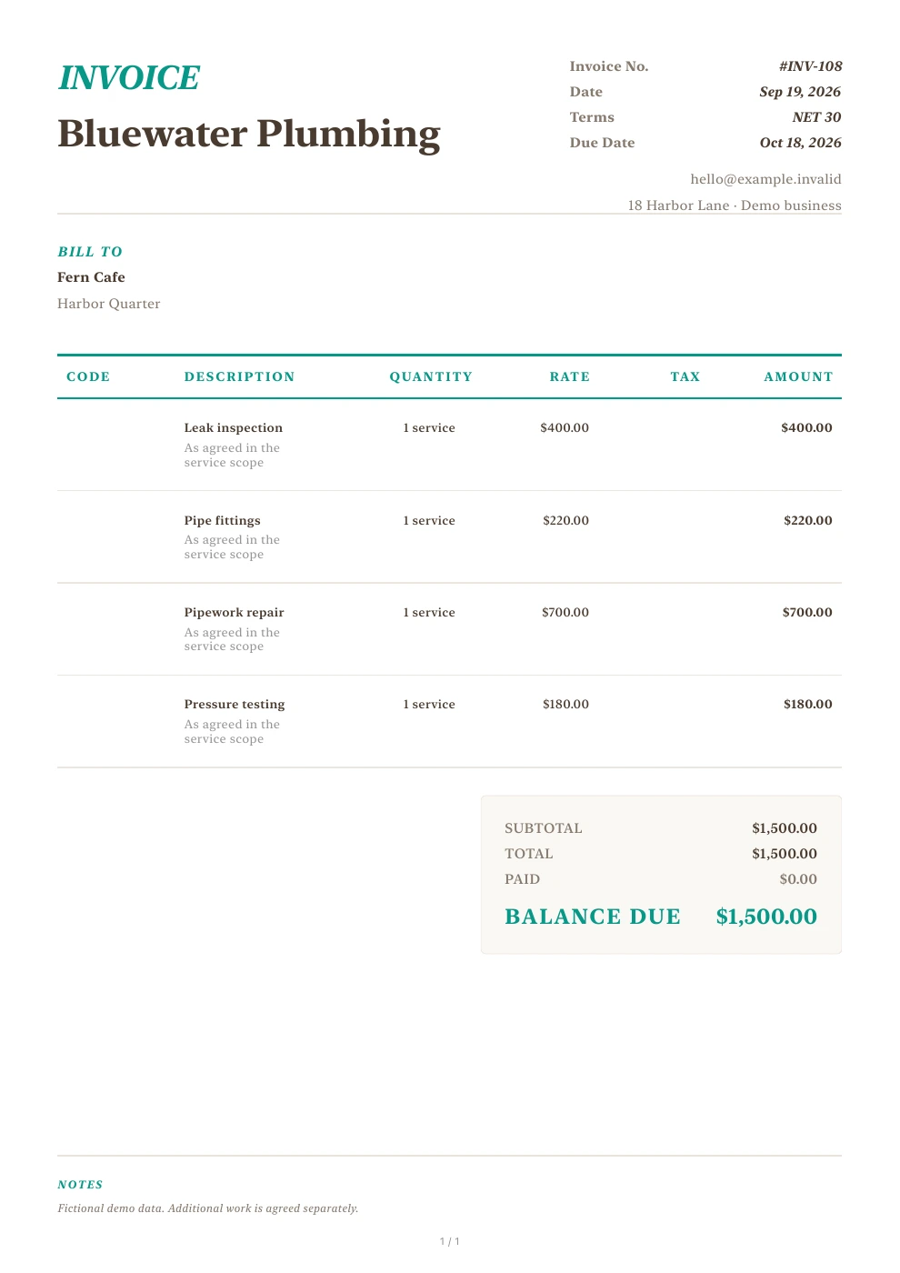 Plumbing — Pocket Invoice