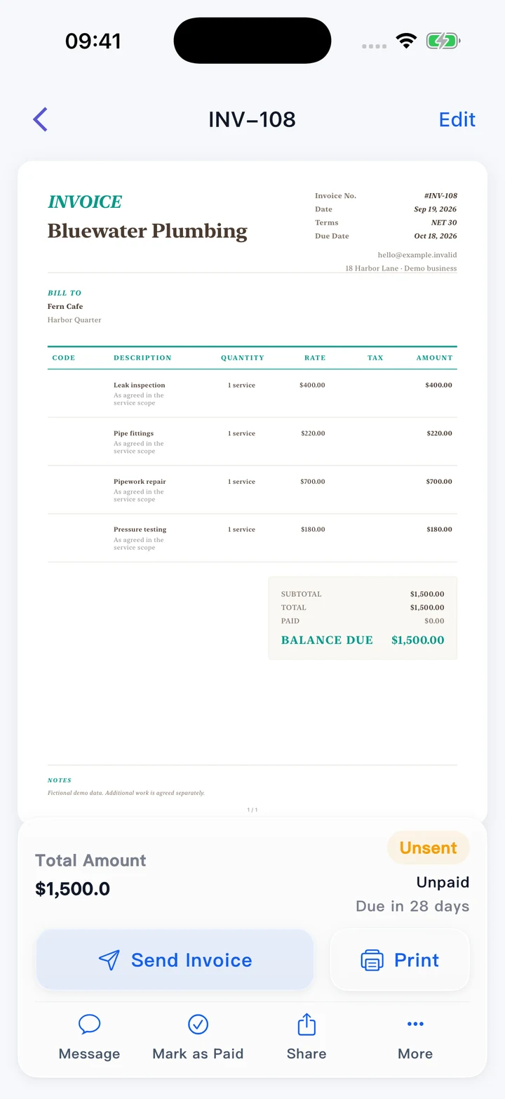 Pocket Invoice — Professional invoices