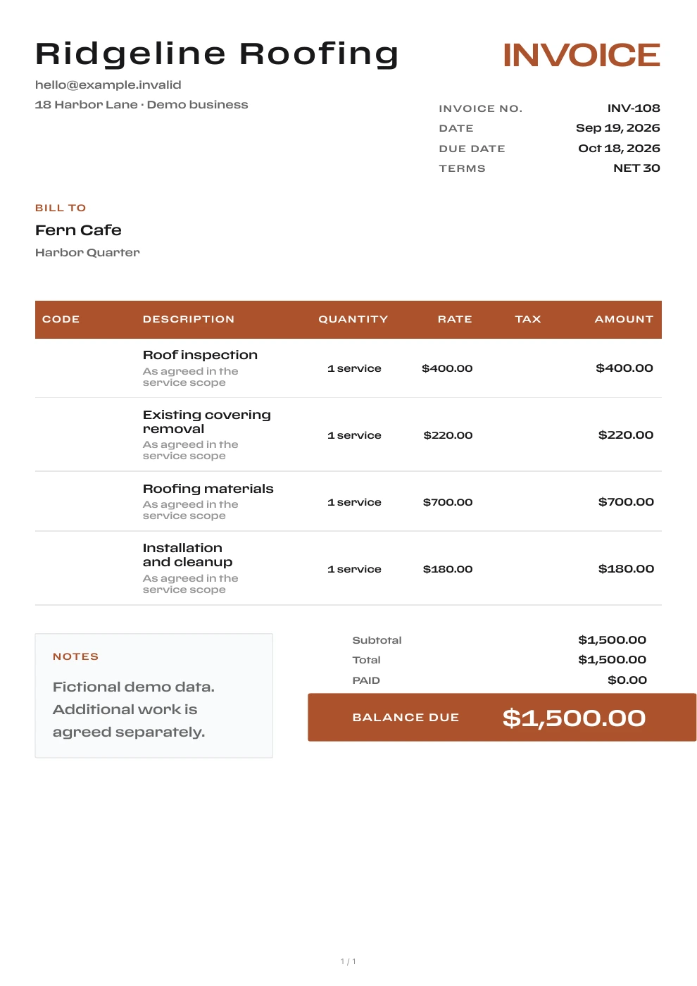 Roofing — Pocket Invoice
