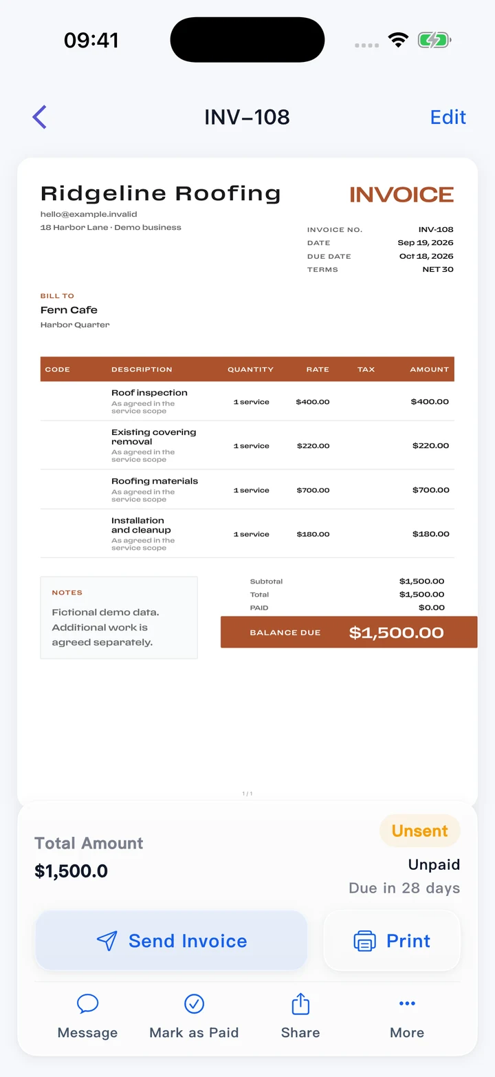 Pocket Invoice — Professional invoices