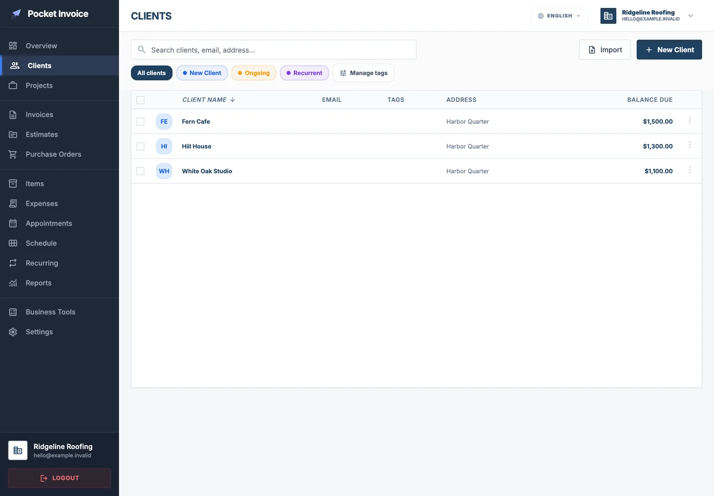 Pocket Invoice — Customer management