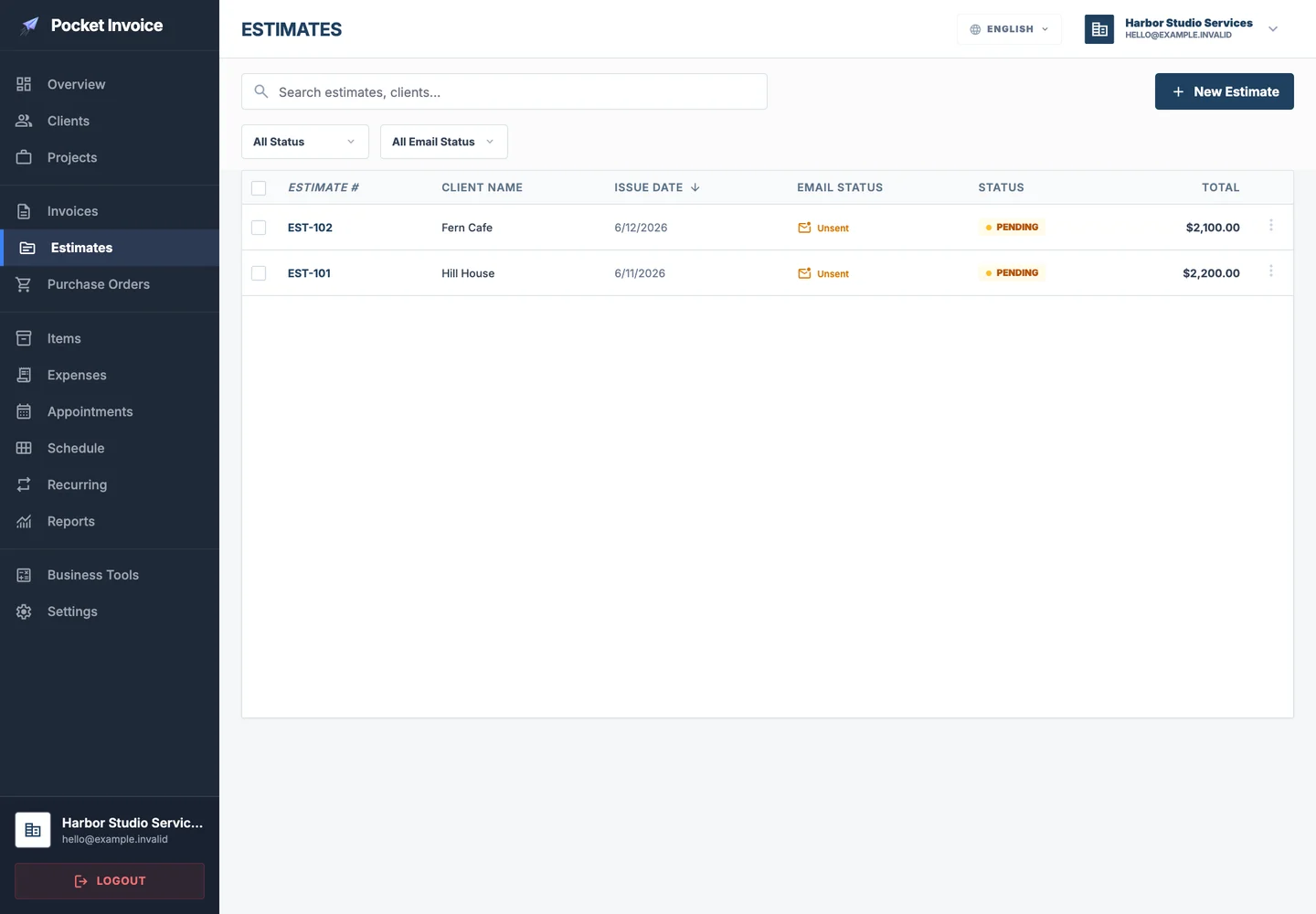 Pocket Invoice — Anggaran dan sebut harga