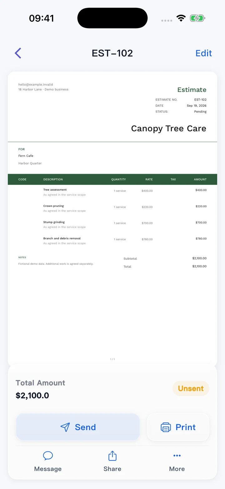 Pocket Invoice — Estimates and quotes