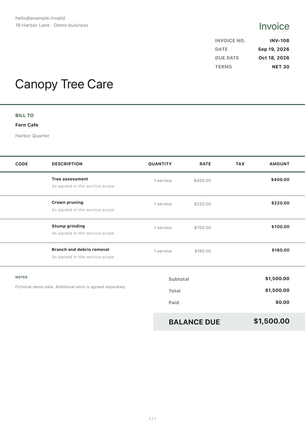 Tree service — Pocket Invoice