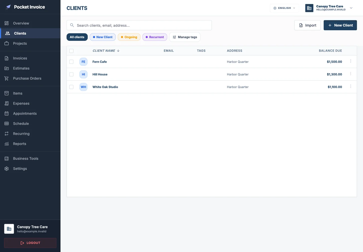 Pocket Invoice — Customer management