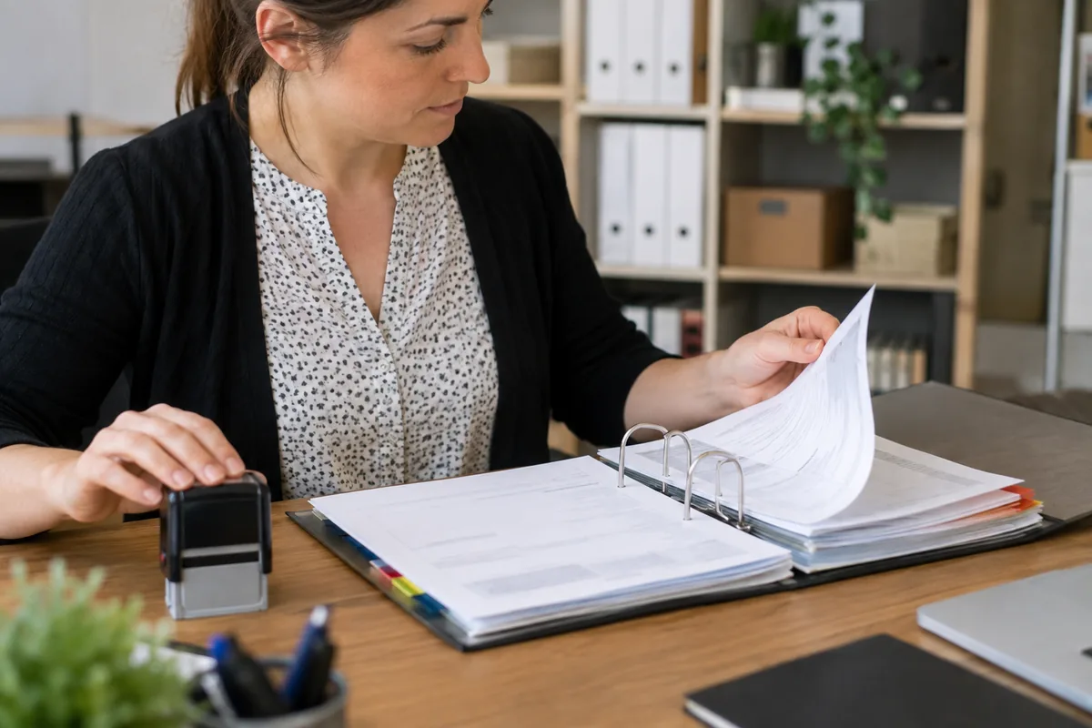 Organización de facturas en una carpeta de anillas